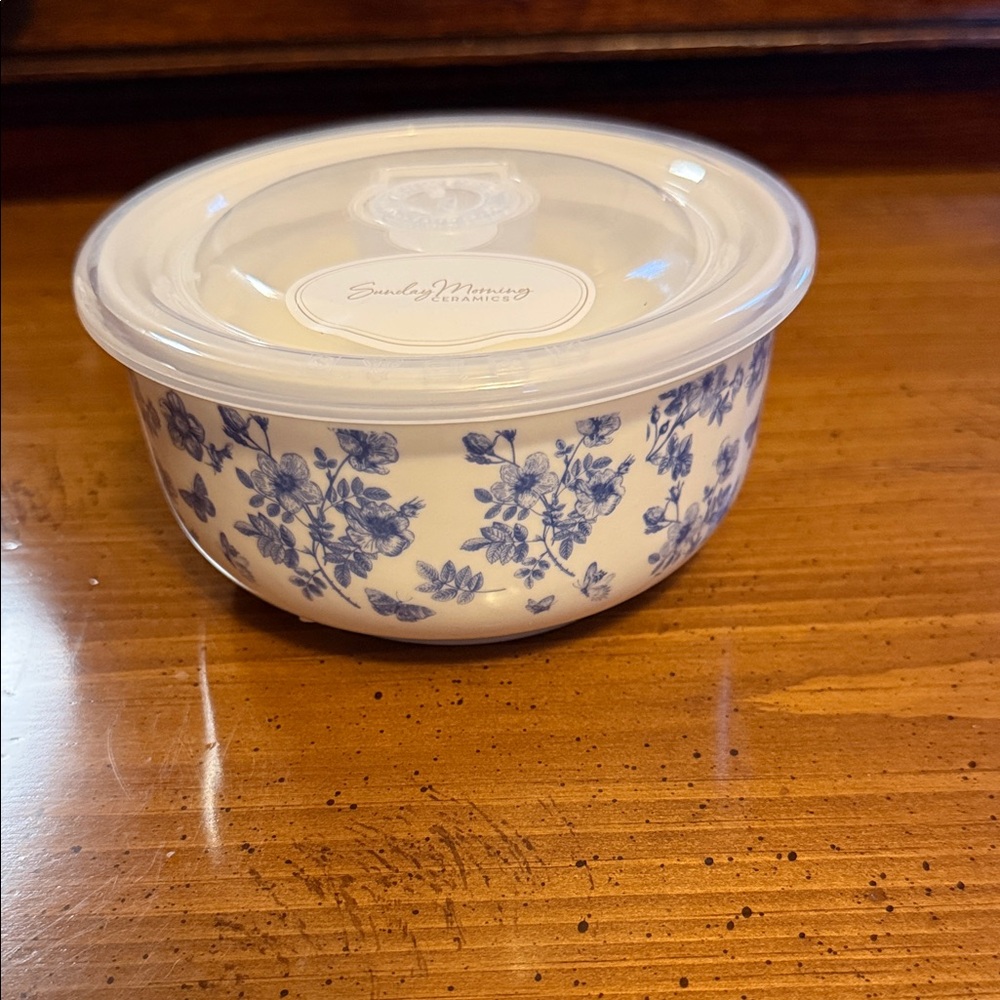 Blue Floral Ceramic Bowl with Lid